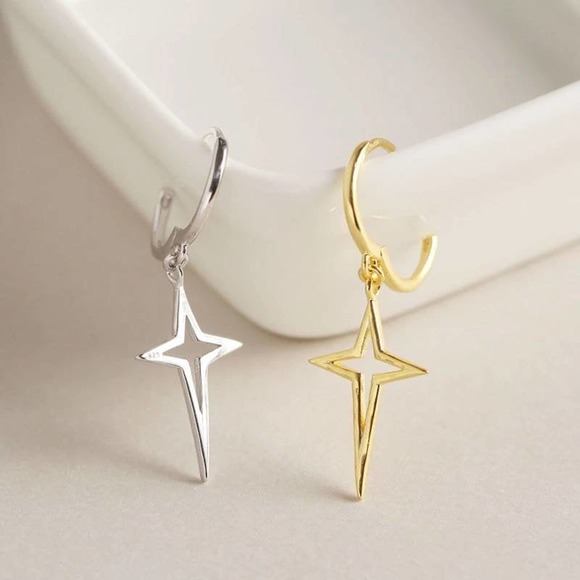 14k Plated 925Sterling Silver Cross Unisex Earring - Picture 10 of 10